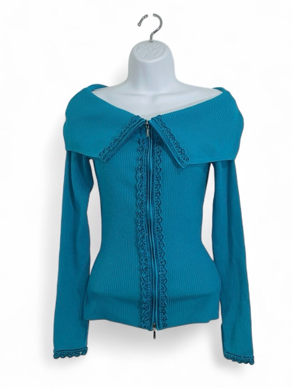 Caché Y2K Sweater Gabrielle Solis Beaded Off The Shoulder Sweater